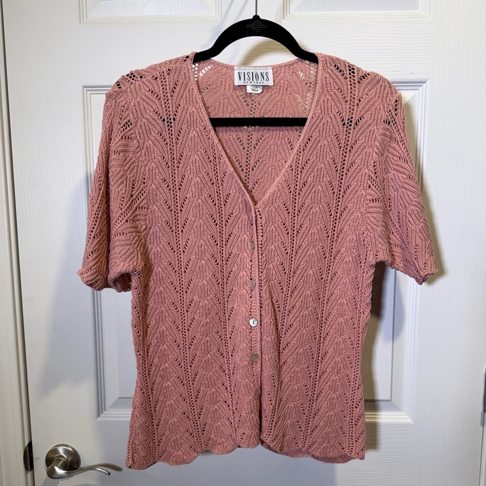 Vintage Visions New York Pink Open-Knit Sweater